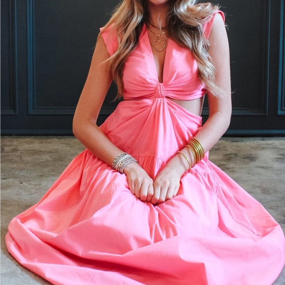 Karlie Dresses & Skirts - Karlie Solid Poplin Cut-Out Knot Maxi Dress Bubble Gum Pink Large NWT Pockets!